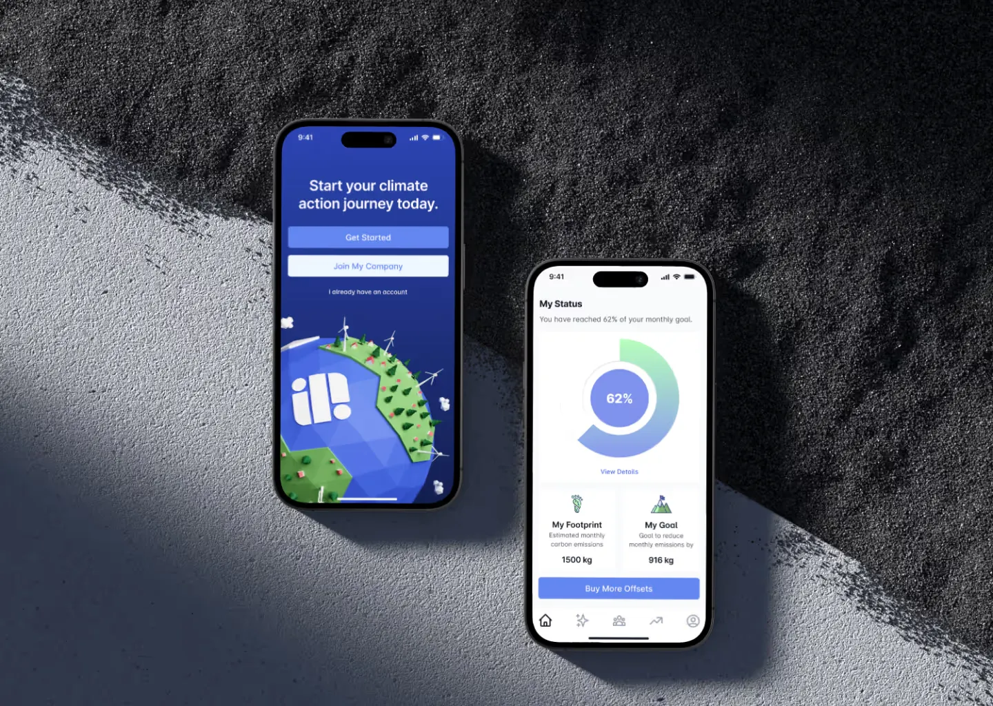 Two screens of the Invert carbon offset app
